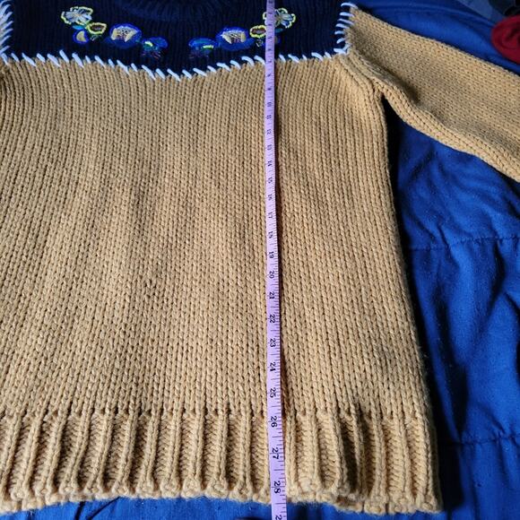 Zara Yellow & Navy Color Block Beaded Embroidered Oversized Chunky Sweater sz S - Picture 8 of 8